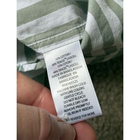 LOLA RIVER STRIPE Button Down SHIRT size L Green White - Picture 10 of 11